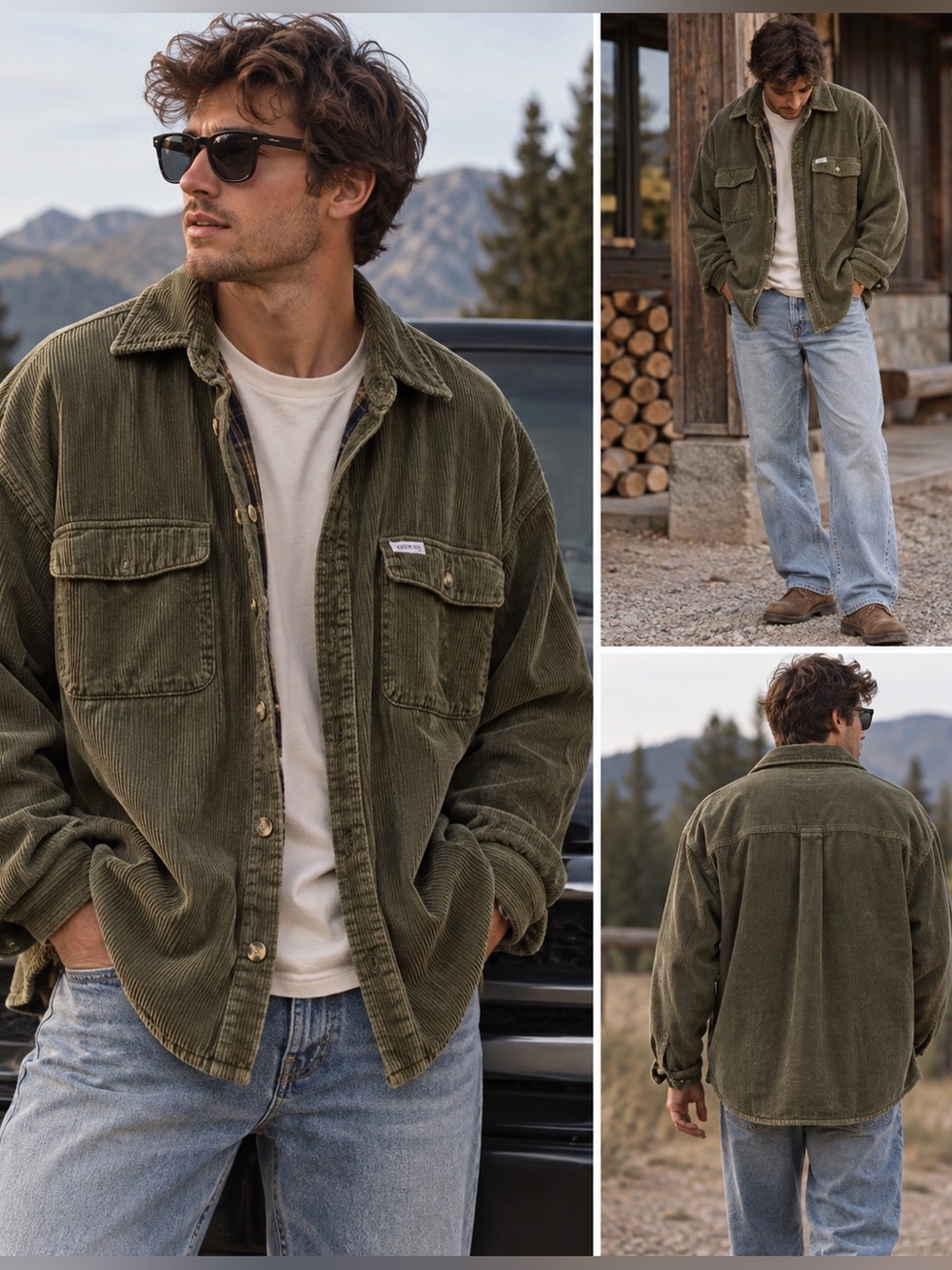 90s Guess Jeans USA Olive Green Corduroy Overshirt Jacket XXL Plaid  Grunge